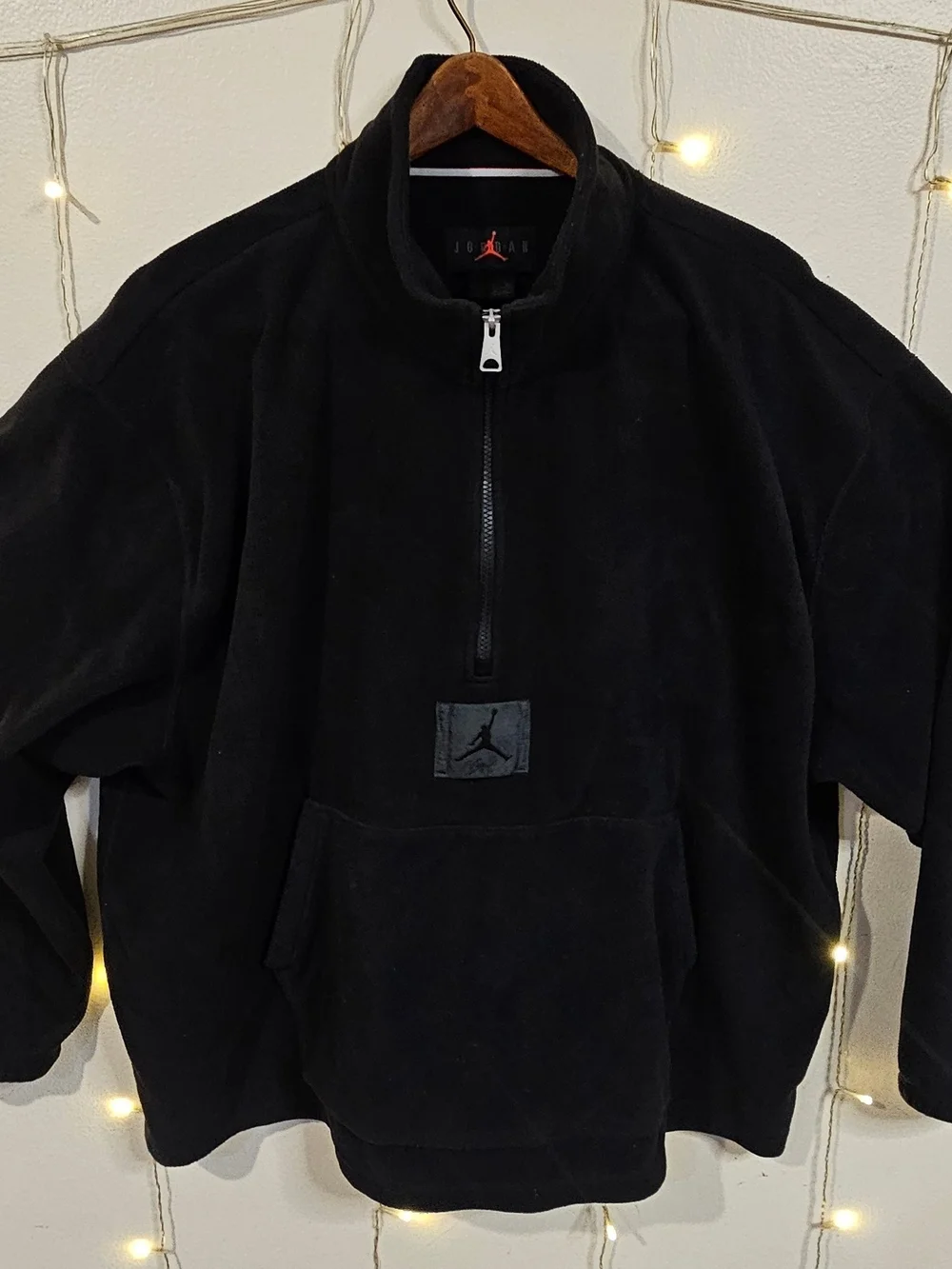 Jordan Half Zip Fleece Pullover Hoodie Men's 3XL Black Mock Neck Logo Pockets